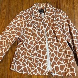 Bob Mackie Brown and White Geometric Blazer